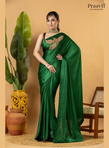 Green Designer Crepe Satin Saree