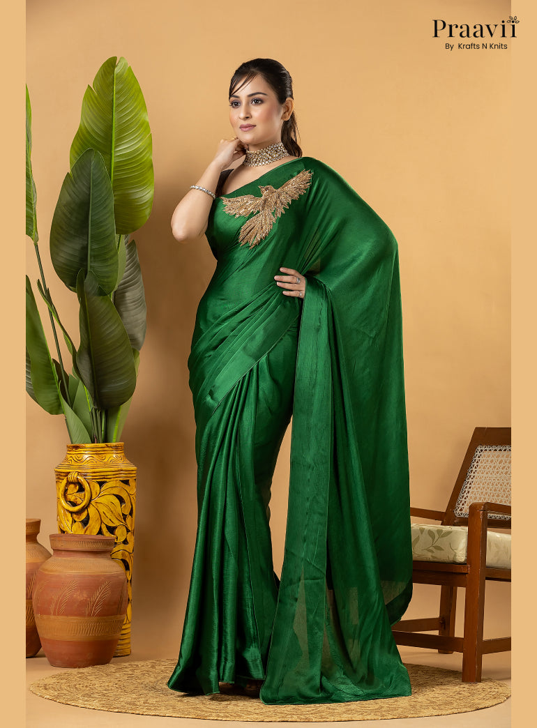 Green Designer Crepe Satin Saree