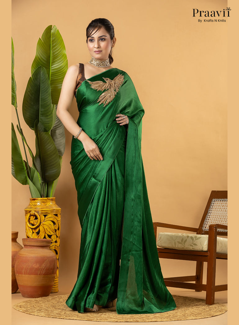 Green Designer Crepe Satin Saree