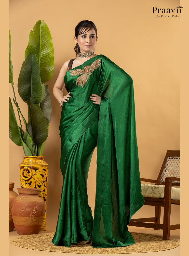 Green Designer Crepe Satin Saree