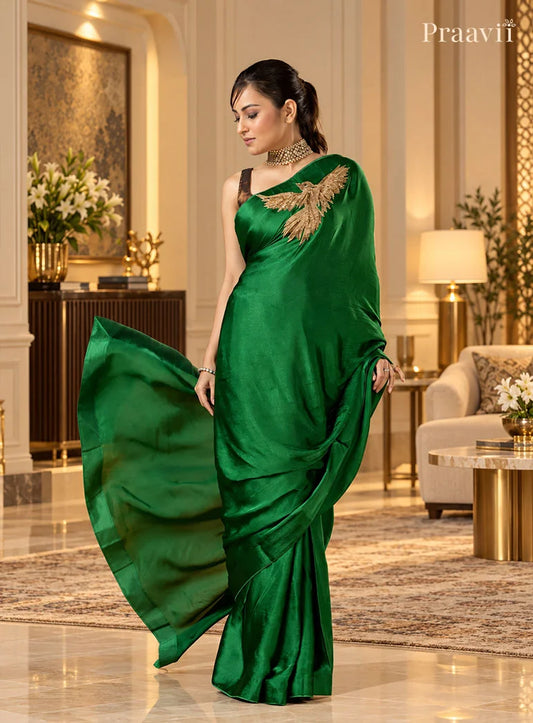 Green Designer Crepe Satin Saree