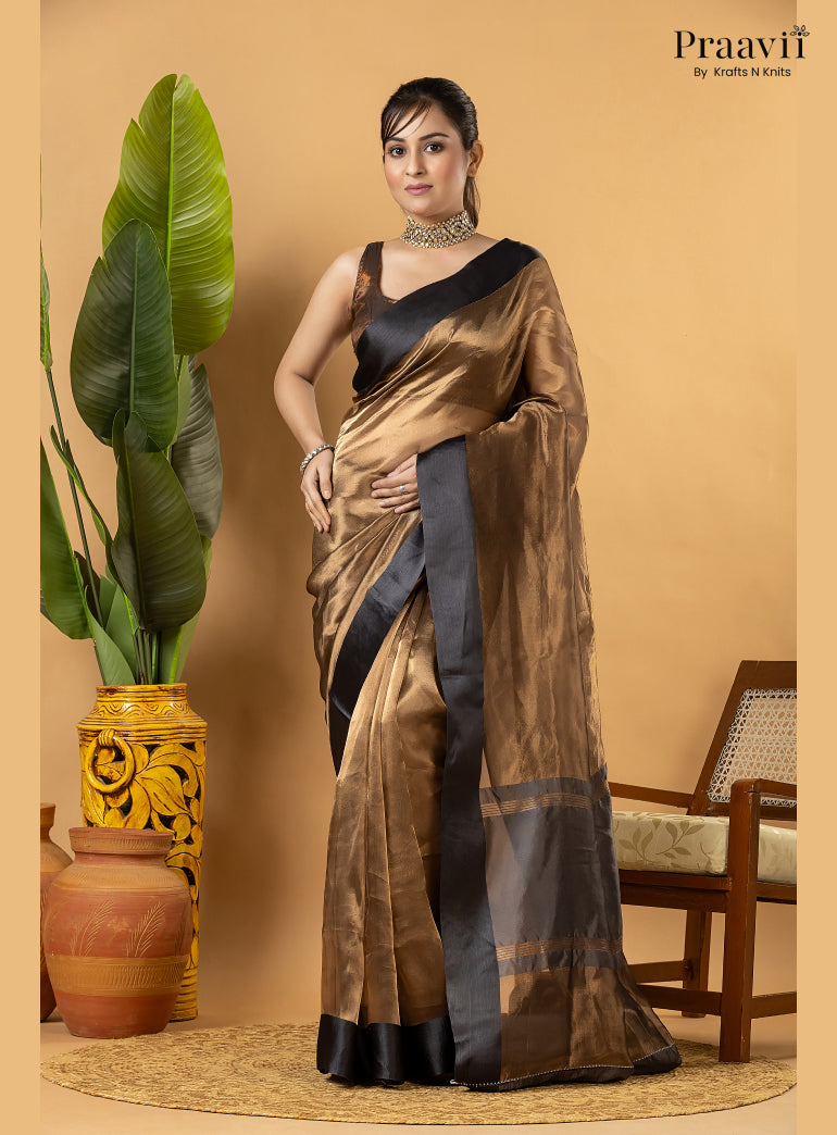 Gold Black Pure Banarasi Tissue Saree