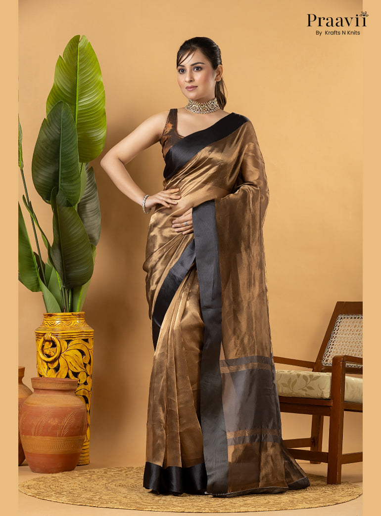 Gold Black Pure Banarasi Tissue Saree
