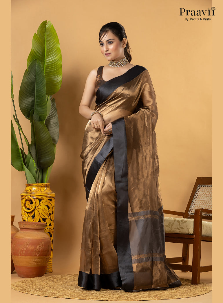 Gold Black Pure Banarasi Tissue Saree