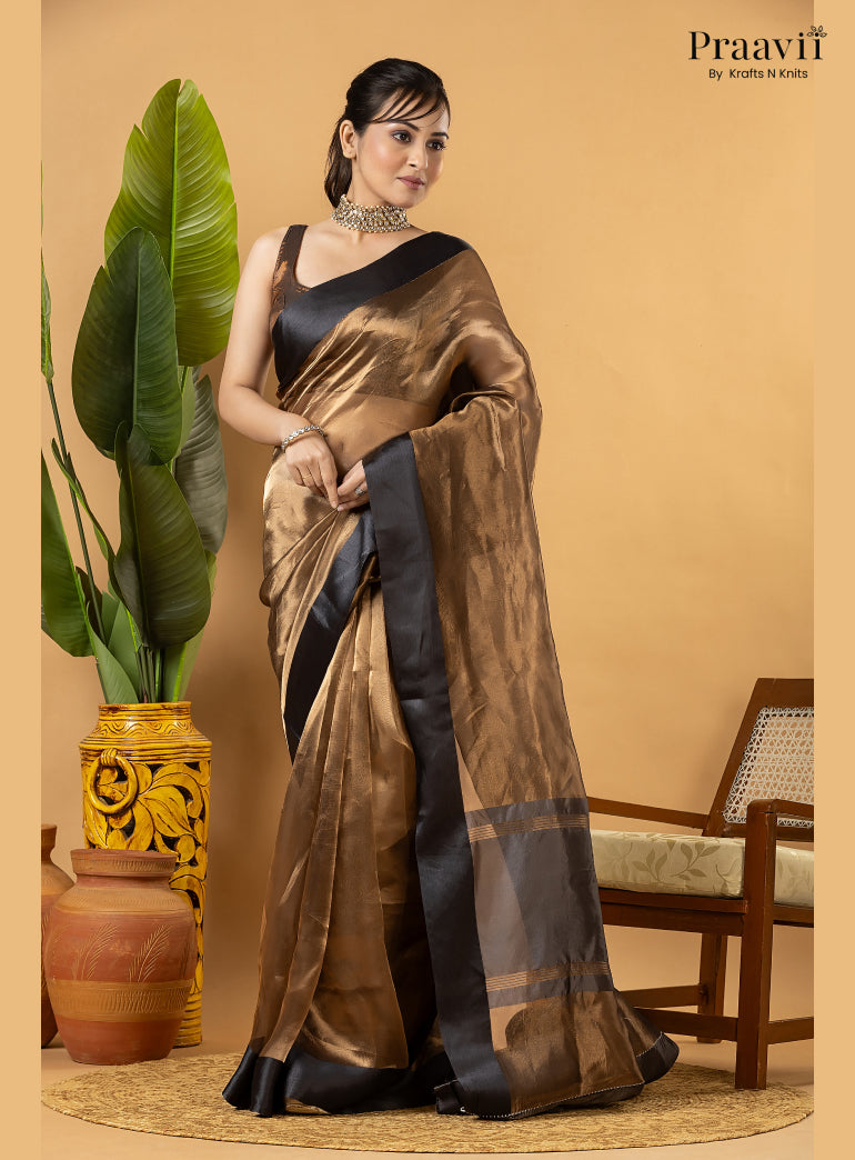 Gold Black Pure Banarasi Tissue Saree