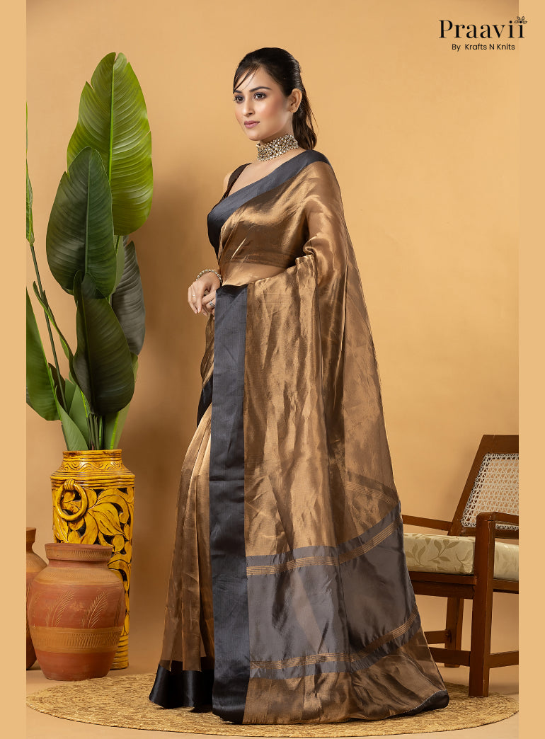 Gold Black Pure Banarasi Tissue Saree