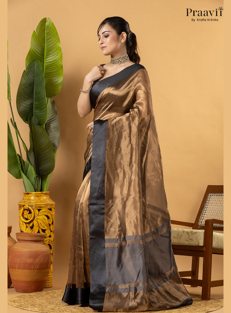 Gold Black Pure Banarasi Tissue Saree