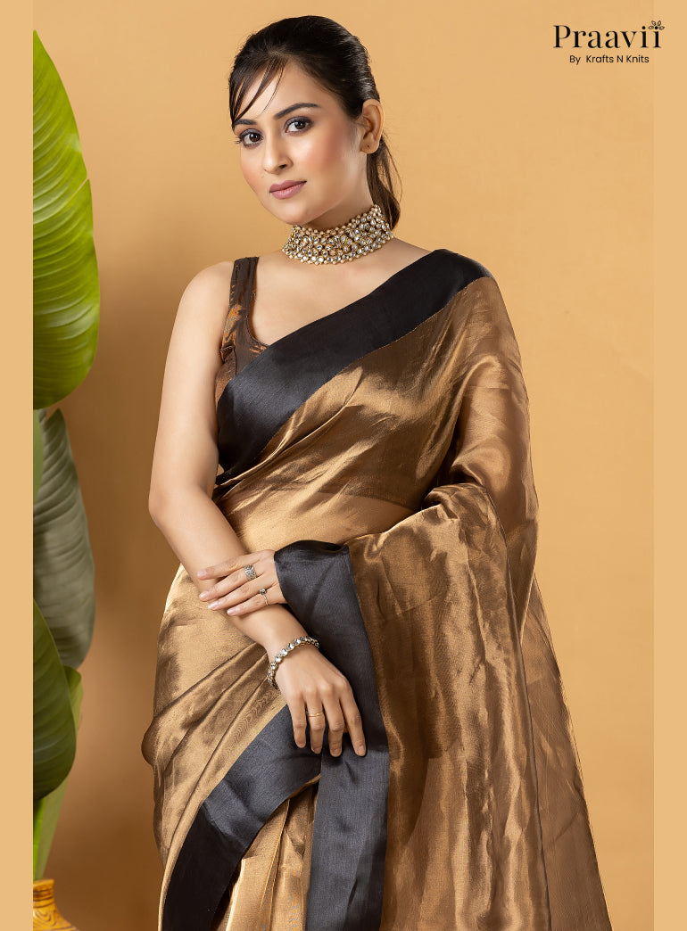 Gold Black Pure Banarasi Tissue Saree