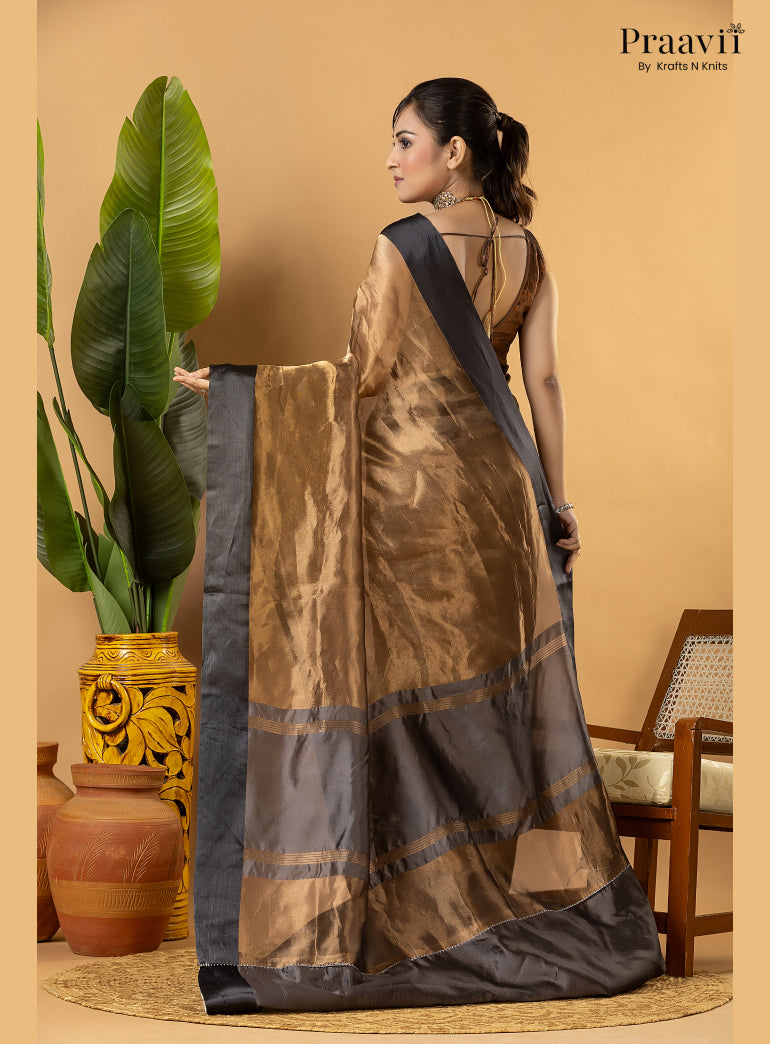 Gold Black Pure Banarasi Tissue Saree