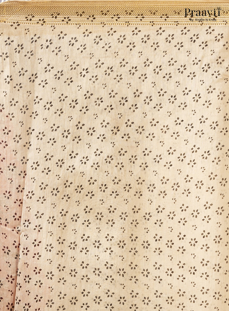 Pink Maheshwari Silk by Cotton Saree with Hand Block Print