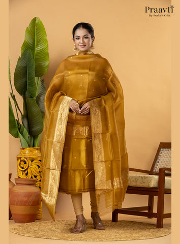 Lime Gold Pure Banarasi Silk Suit Set