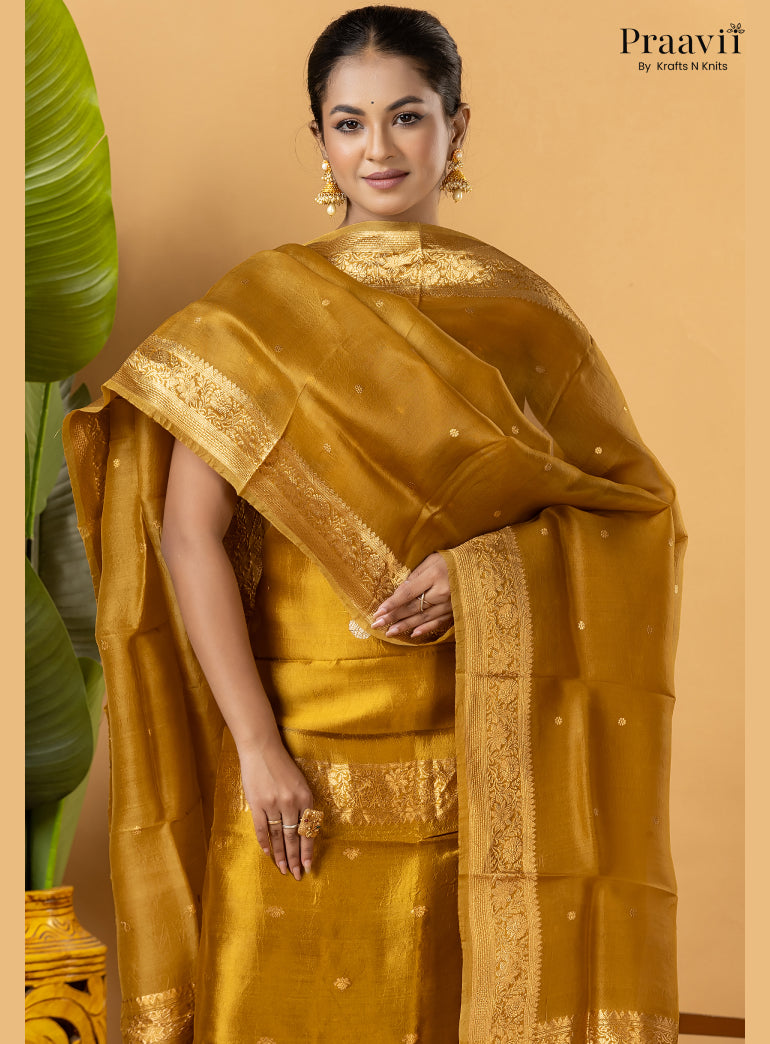 Lime Gold Pure Banarasi Silk Suit Set