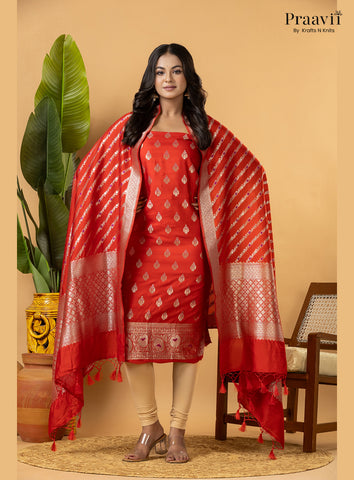 Red Pure Banarasi Silk Suit Set