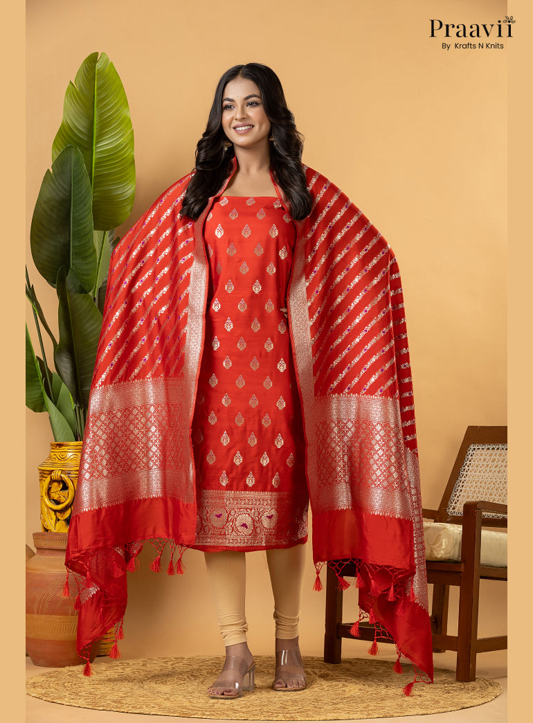 Red Pure Banarasi Silk Suit Set