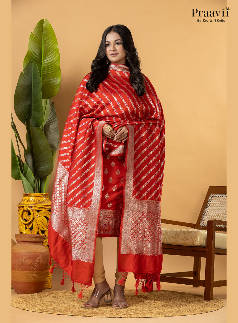 Red Pure Banarasi Silk Suit Set