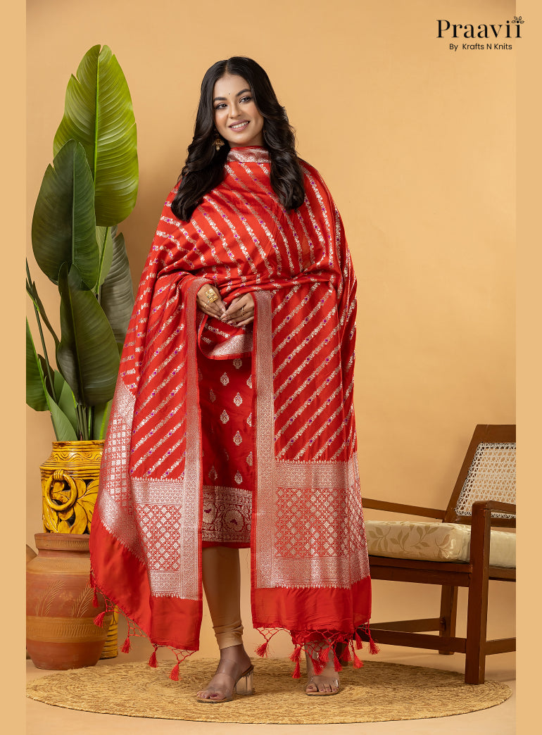 Red Pure Banarasi Silk Suit Set