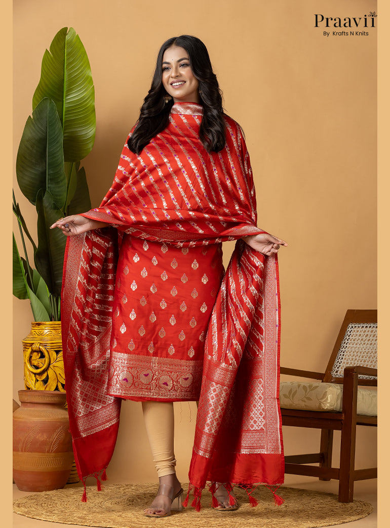 Red Pure Banarasi Silk Suit Set
