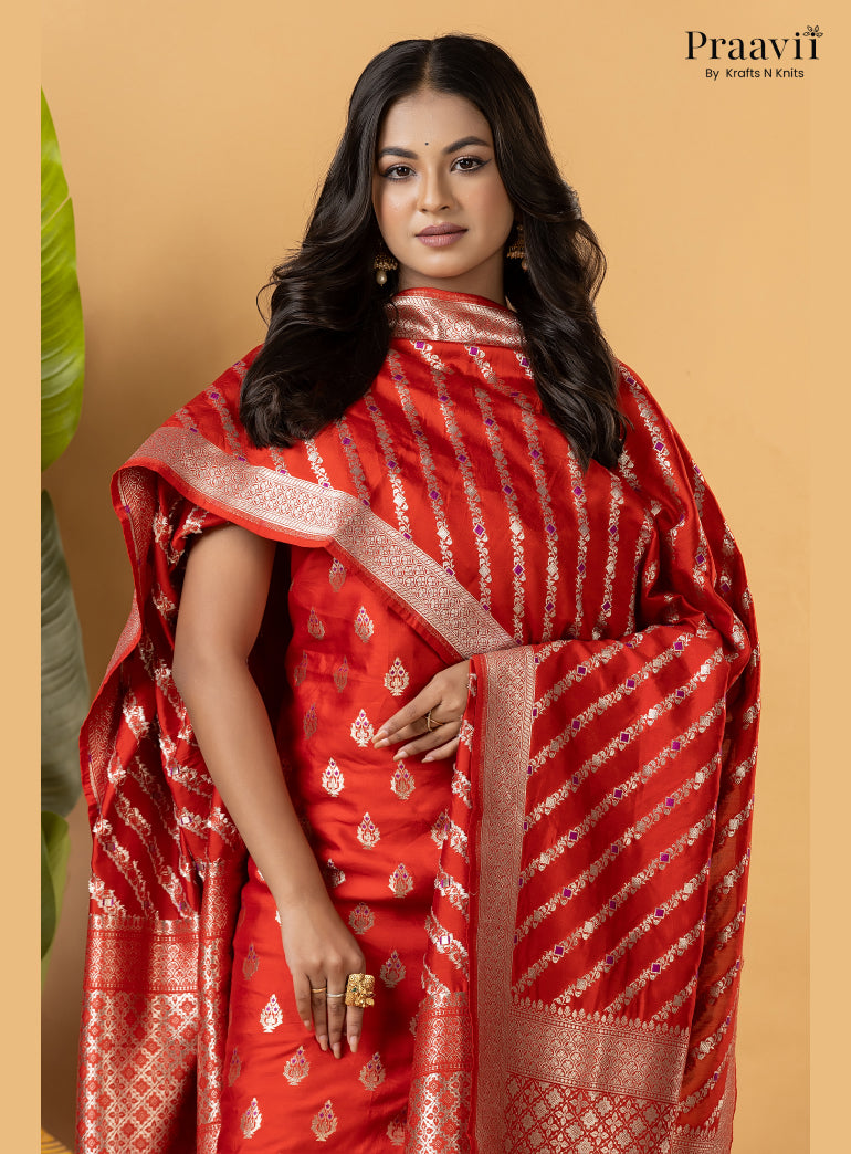 Red Pure Banarasi Silk Suit Set