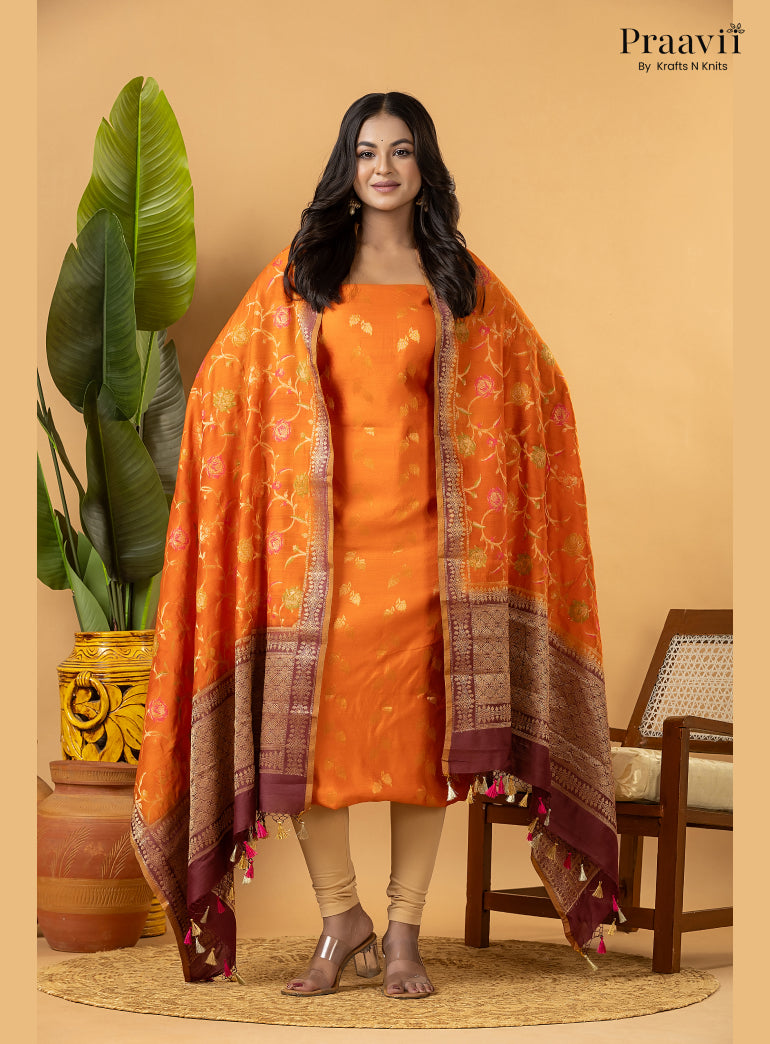 Orange Pure Banarasi Silk Suit Set