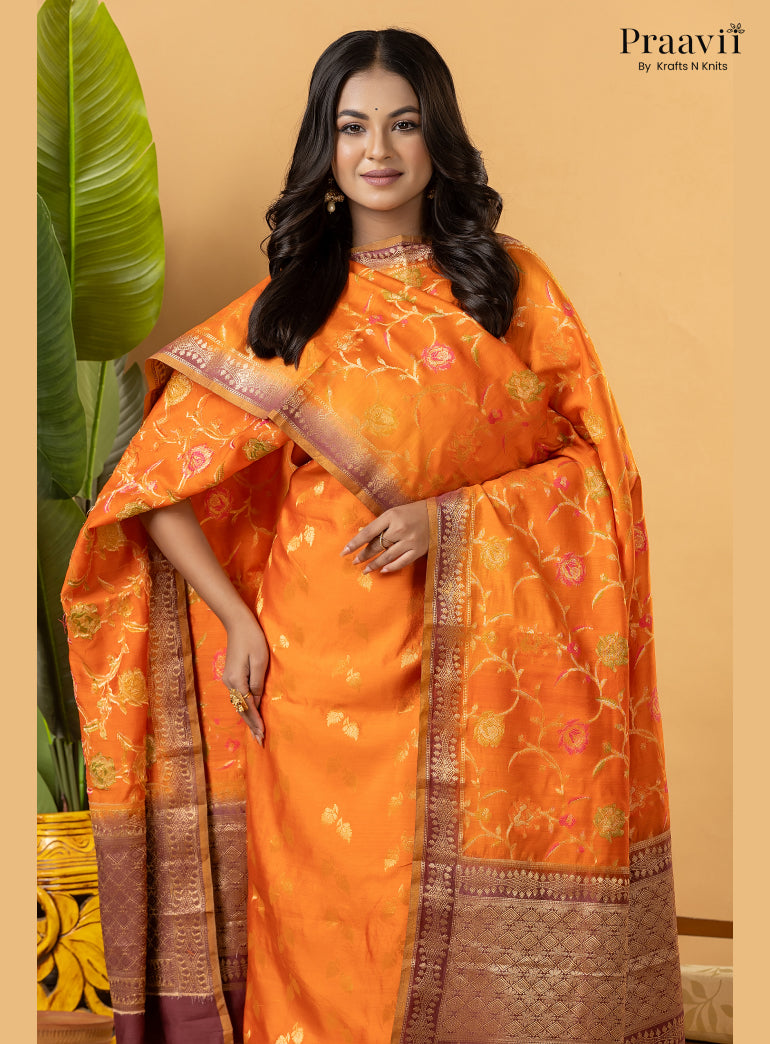 Orange Pure Banarasi Silk Suit Set