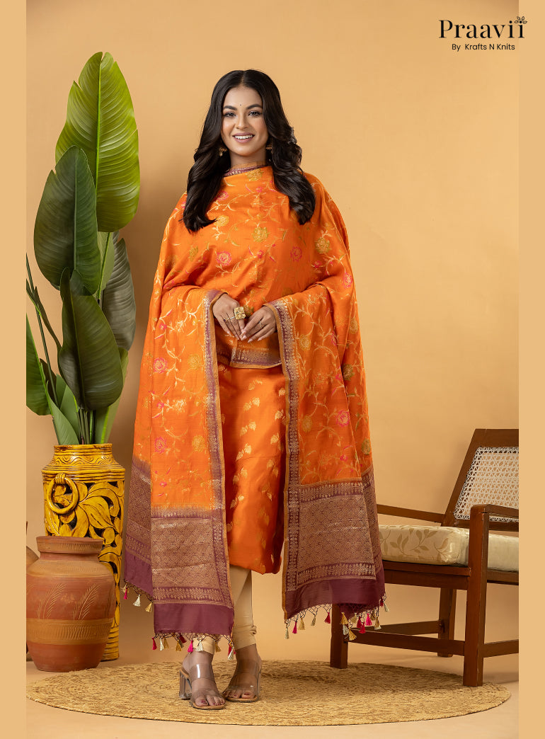 Orange Pure Banarasi Silk Suit Set