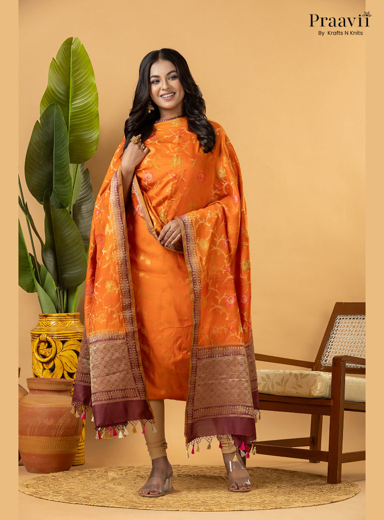 Orange Pure Banarasi Silk Suit Set