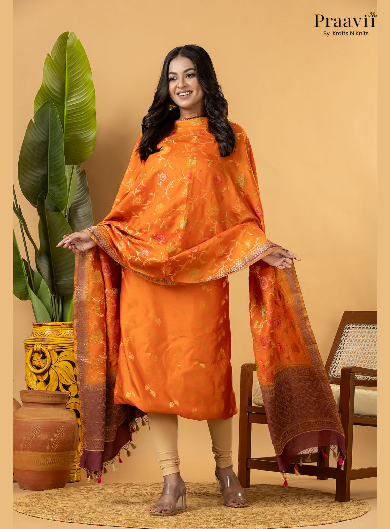 Orange Pure Banarasi Silk Suit Set