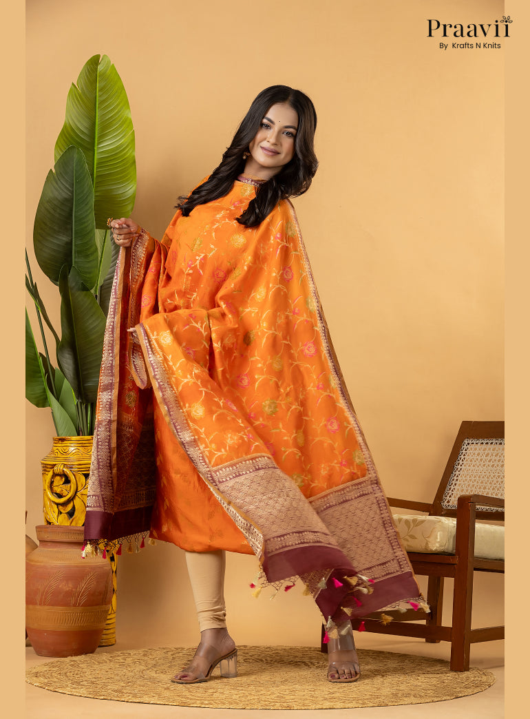 Orange Pure Banarasi Silk Suit Set