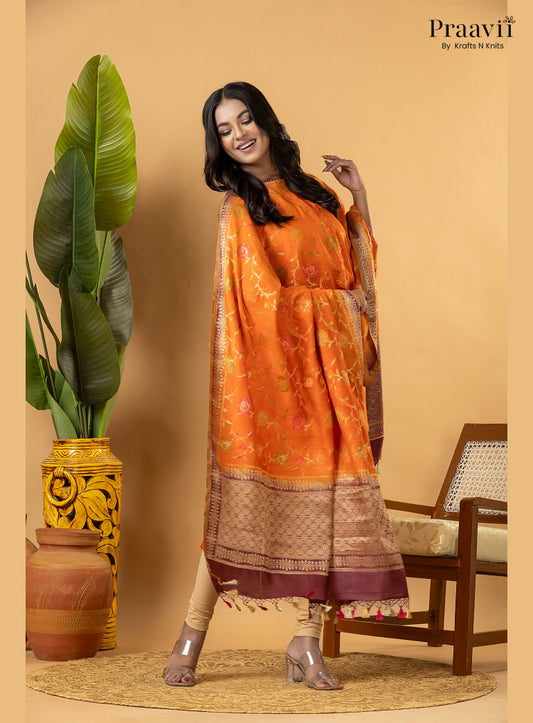 Orange Pure Banarasi Silk Suit Set