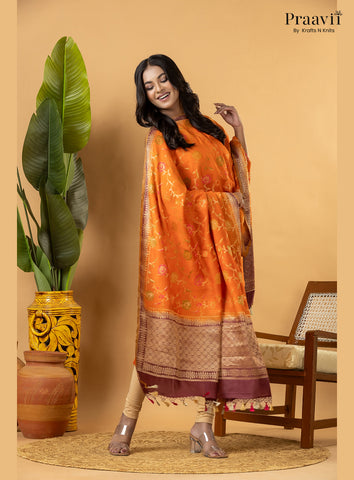 Orange Pure Banarasi Silk Suit Set
