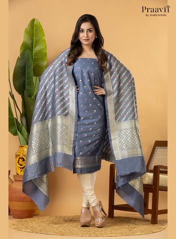 Ice blue Unstitched Pure Banarasi Silk Suit Set