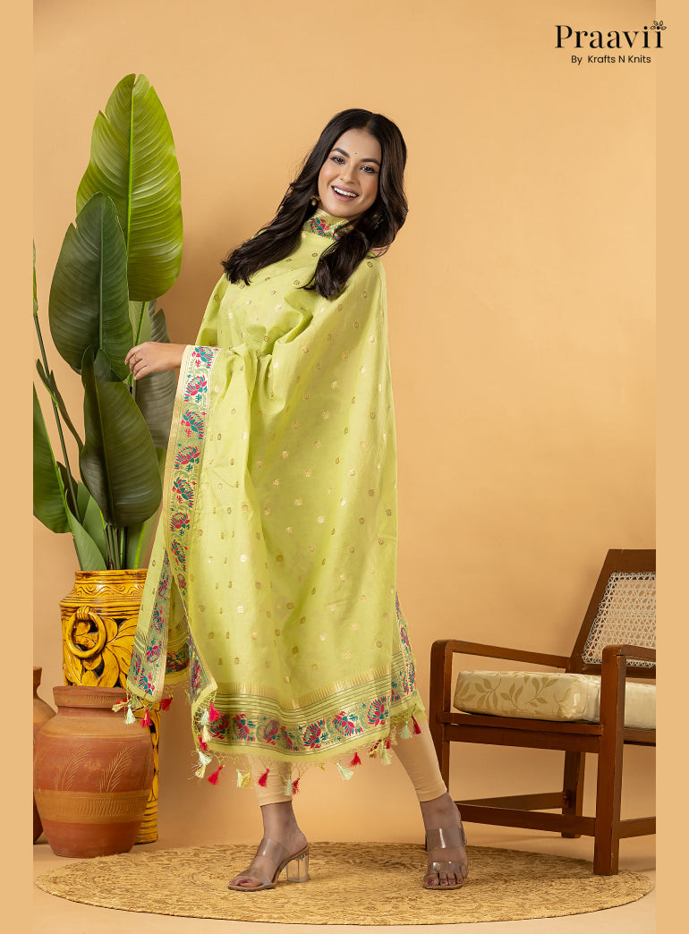 Yellow Banarasi Silk Suit Set with Meenakari Weaving