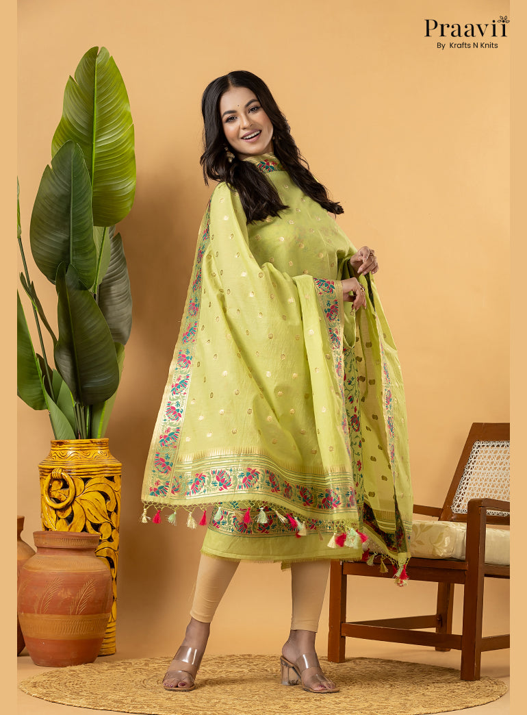 Yellow Banarasi Silk Suit Set with Meenakari Weaving