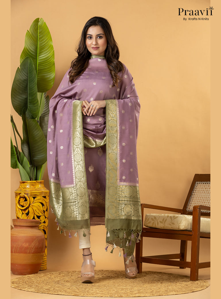 Powder Violet Banarasi Silk Suit Set