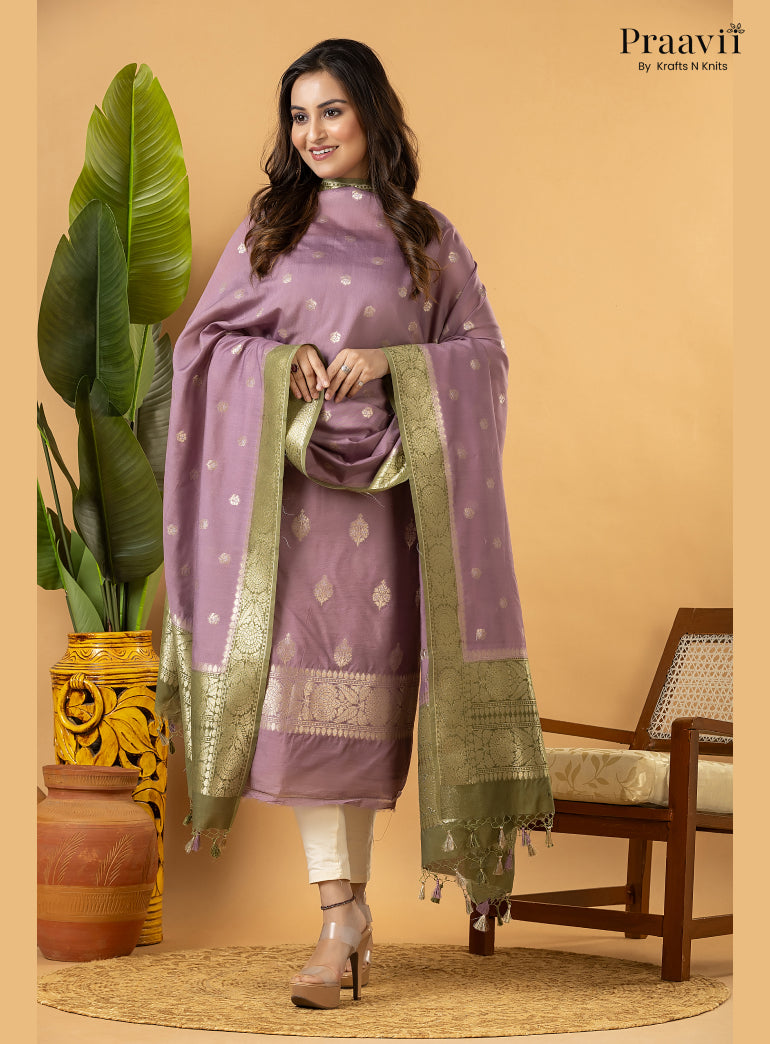 Powder Violet Banarasi Silk Suit Set