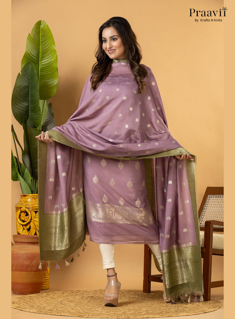 Powder Violet Banarasi Silk Suit Set