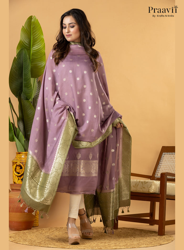 Powder Violet Banarasi Silk Suit Set