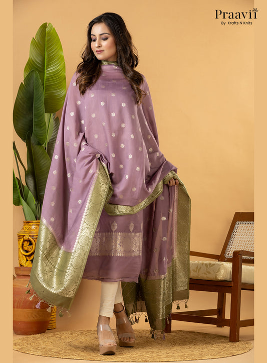 Powder Violet Banarasi Silk Suit Set