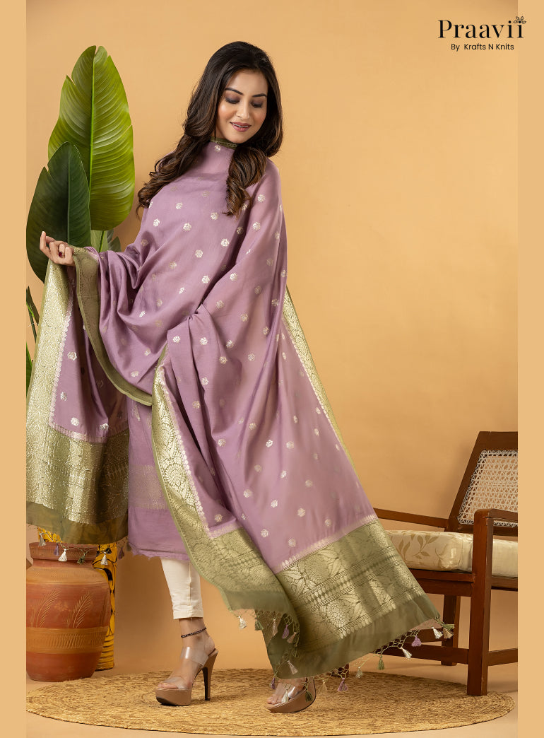 Powder Violet Banarasi Silk Suit Set