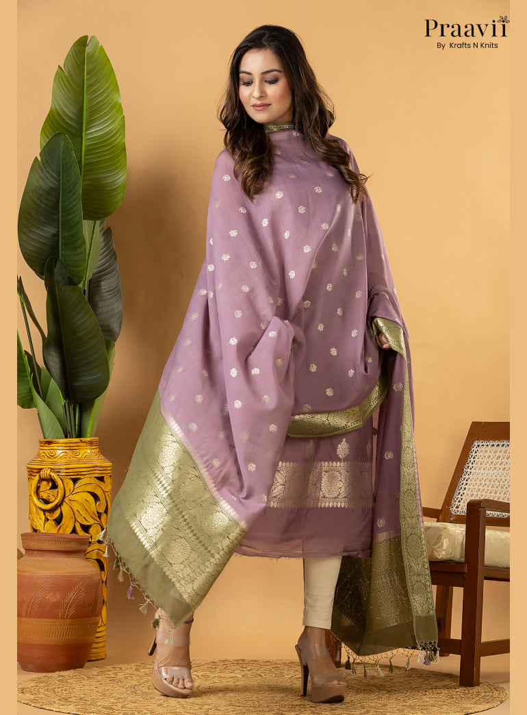 Powder Violet Banarasi Silk Suit Set