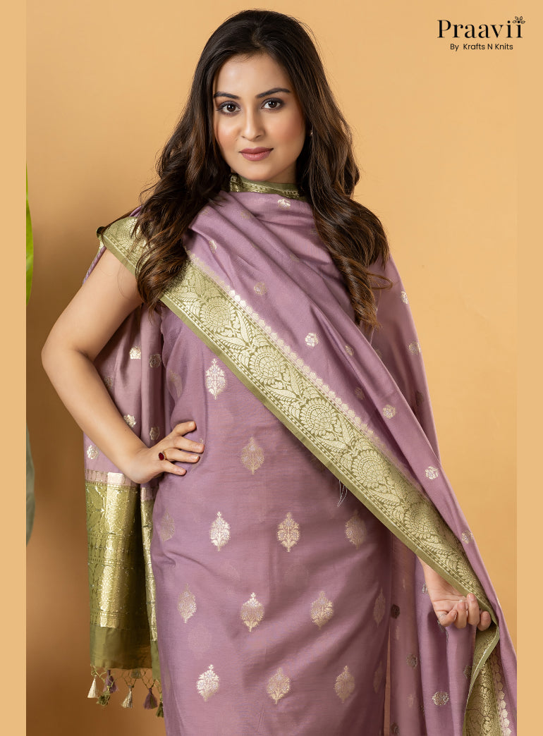 Powder Violet Banarasi Silk Suit Set