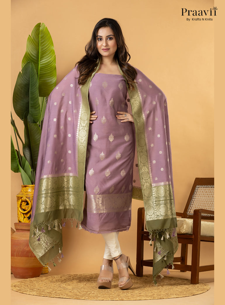 Powder Violet Banarasi Silk Suit Set