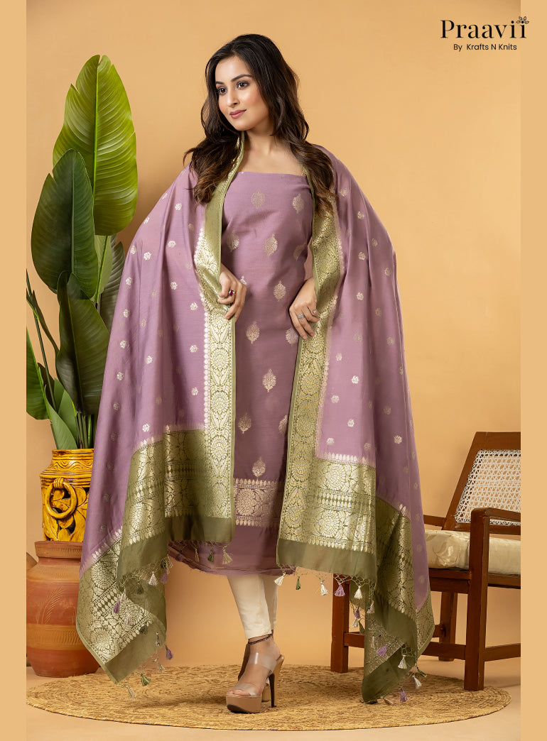 Powder Violet Banarasi Silk Suit Set