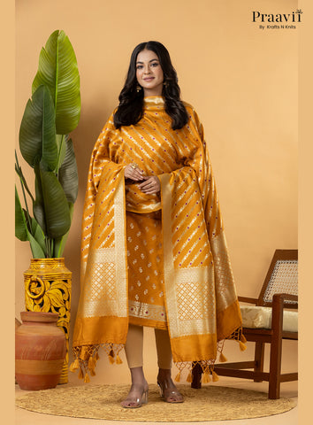Mustard Colour Banarasi Silk Suit Set