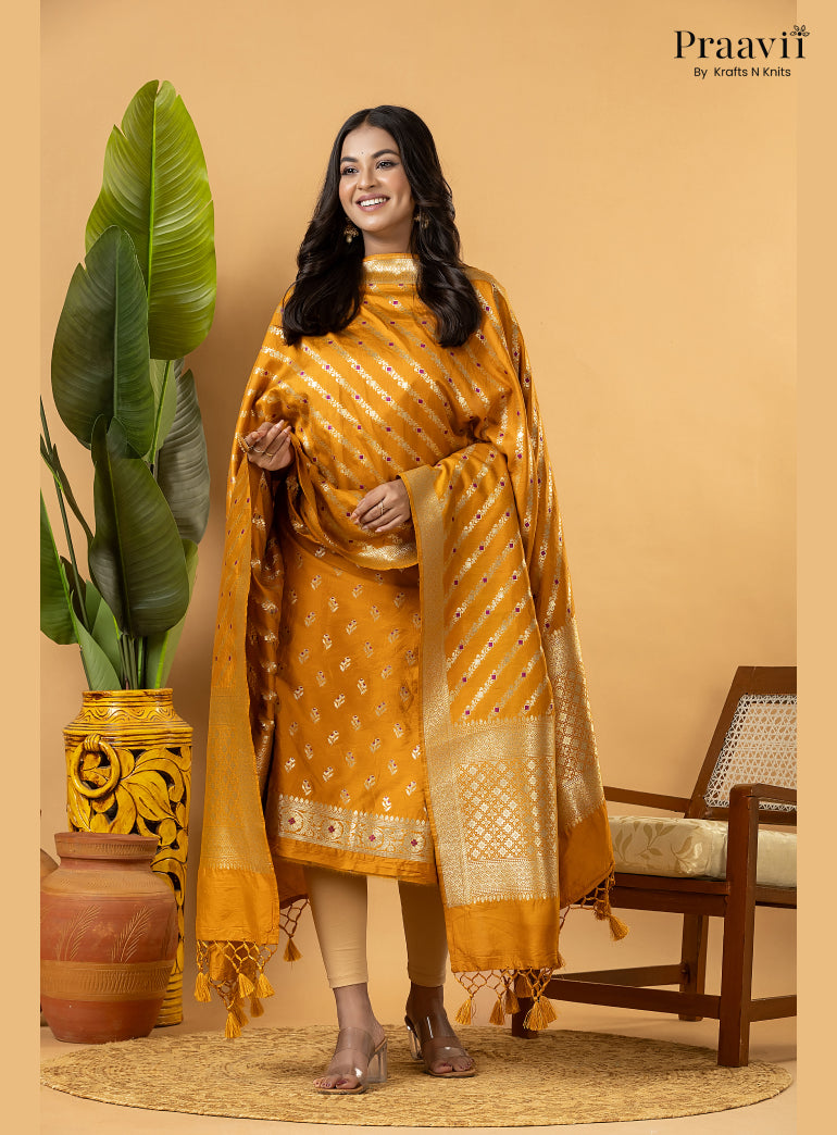 Mustard Colour Banarasi Silk Suit Set