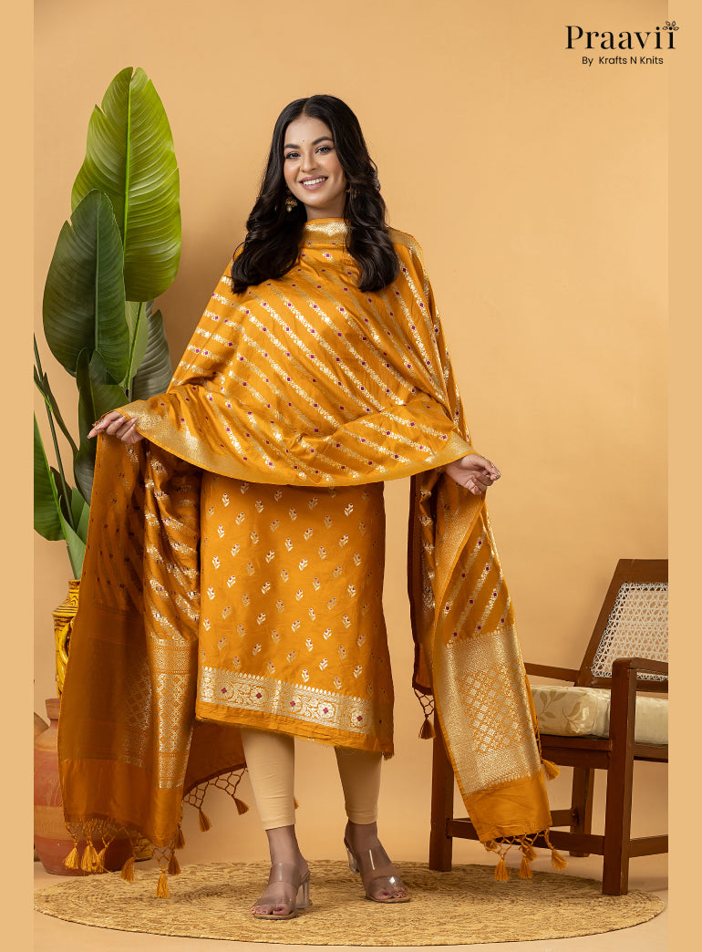 Mustard Colour Banarasi Silk Suit Set