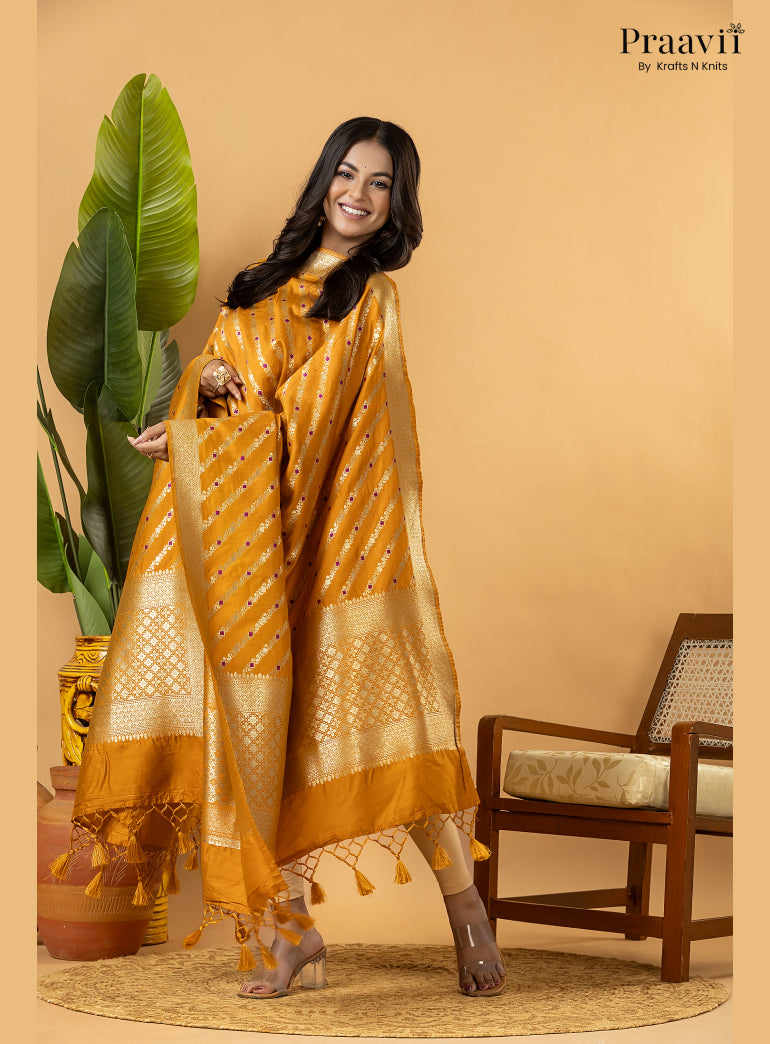 Mustard Colour Banarasi Silk Suit Set