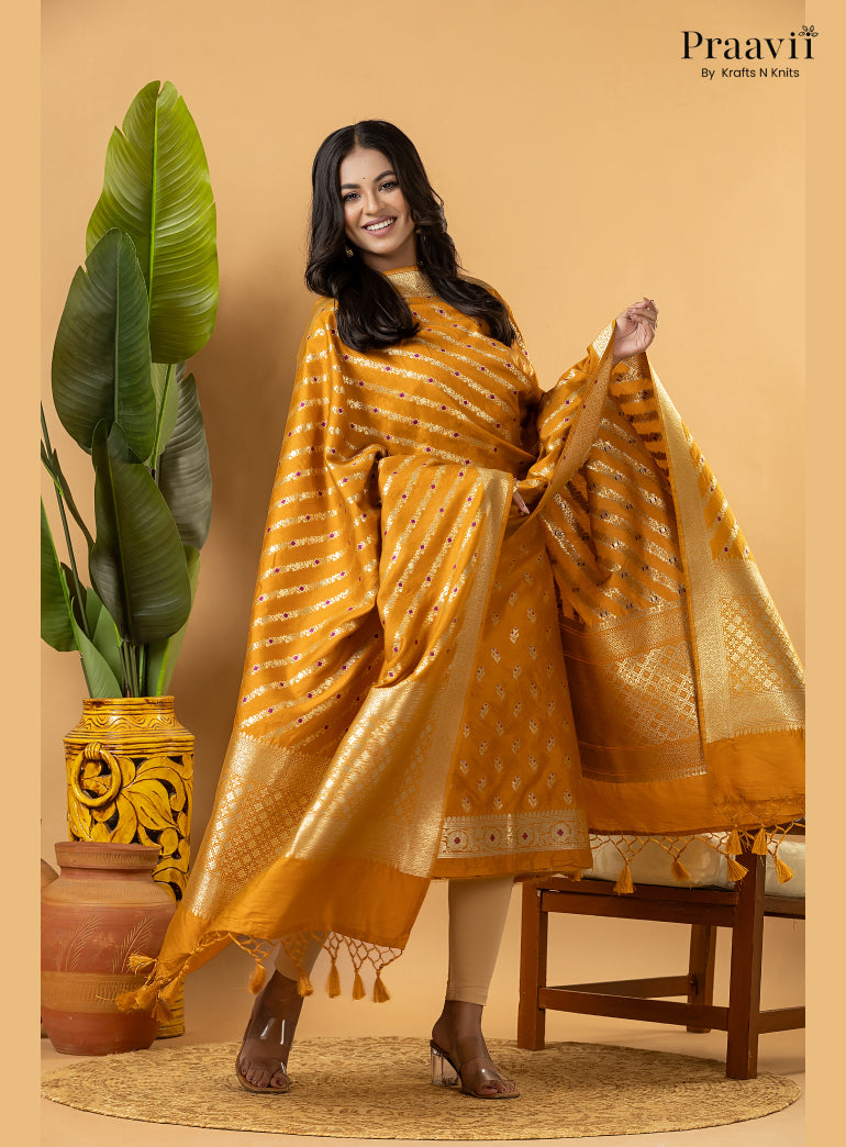 Mustard Colour Banarasi Silk Suit Set