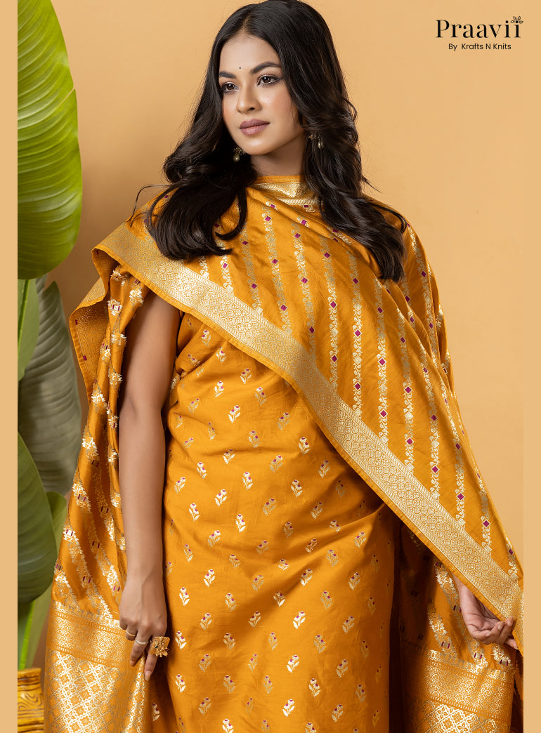 Mustard Colour Banarasi Silk Suit Set