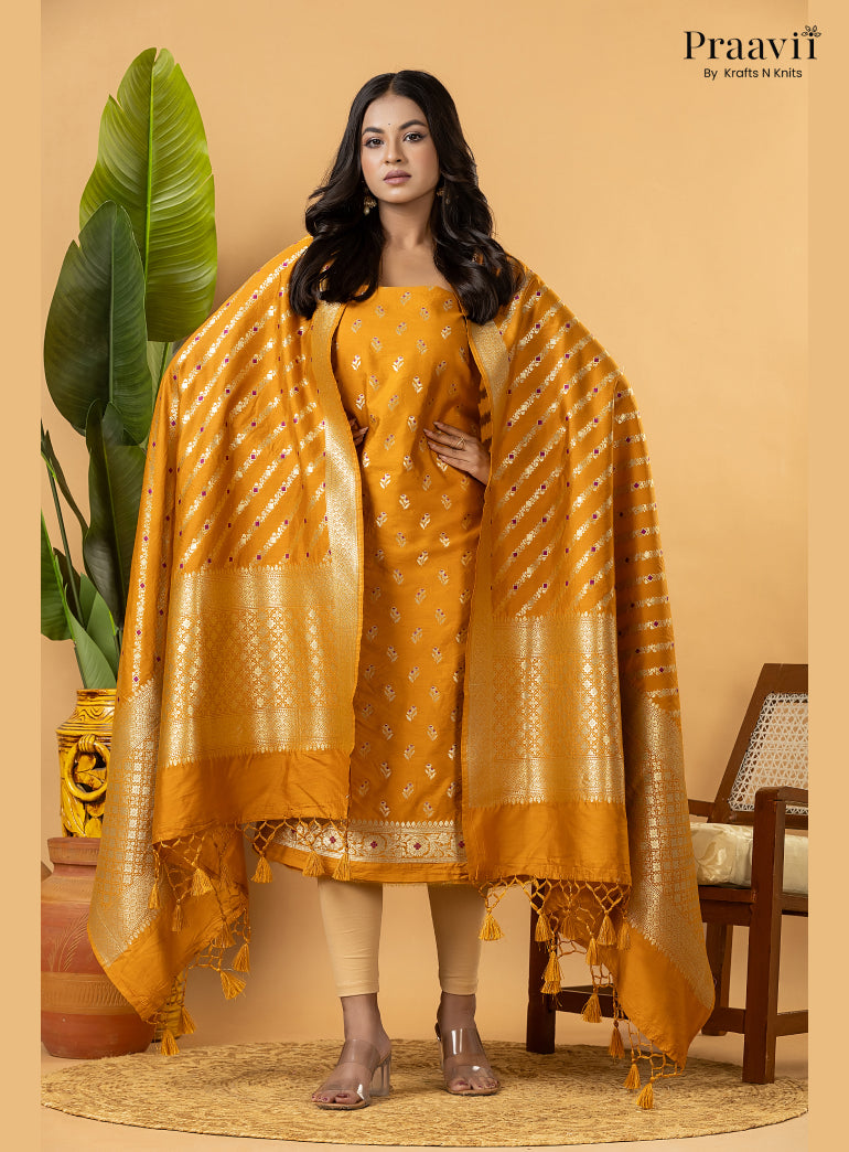 Mustard Colour Banarasi Silk Suit Set